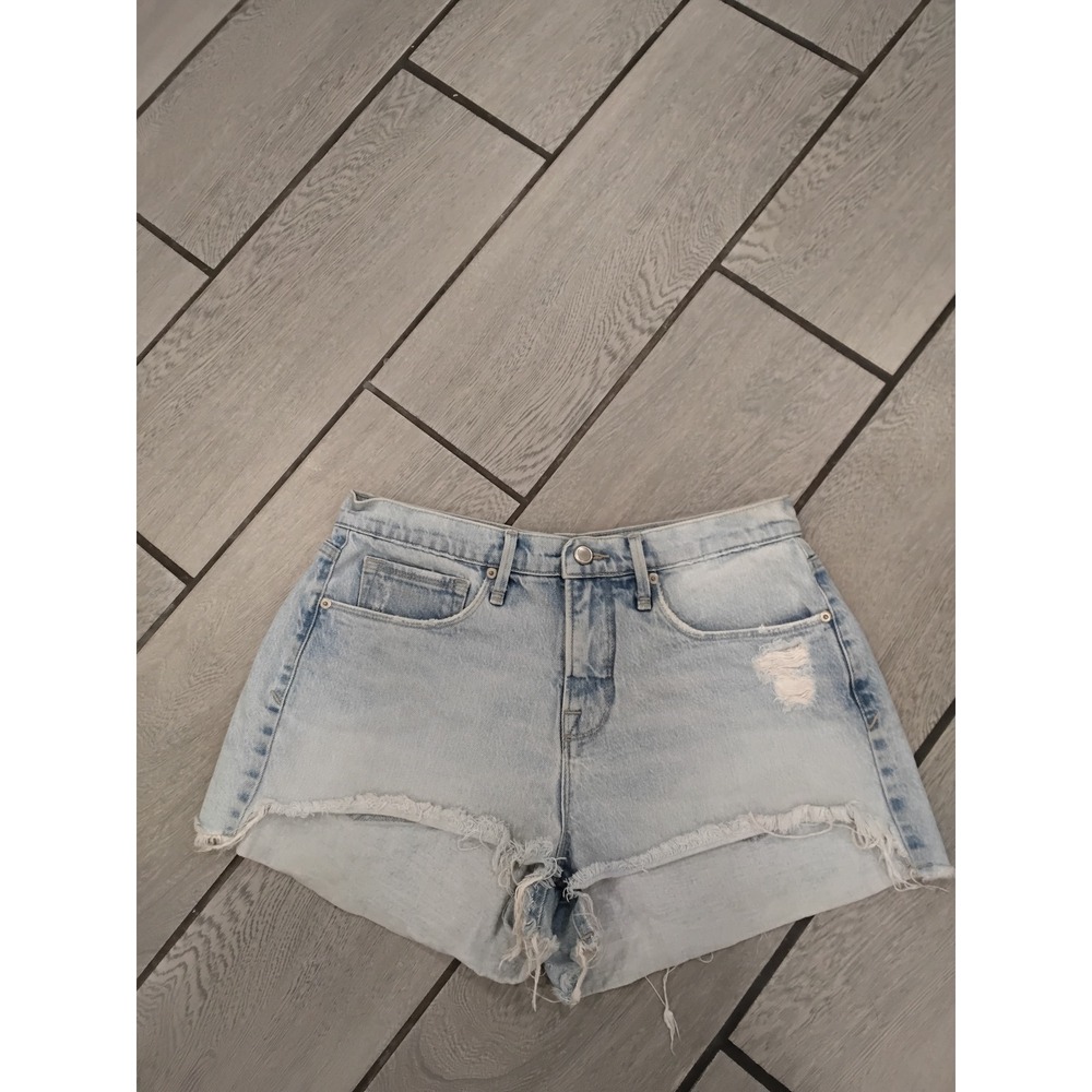 Good American Denim Shorts Light Wash Distressed Frayed Hem Size 26‎